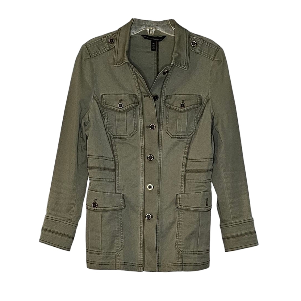 WHBM Army Green Stretchy Cotton Military Jacket w Pockets women's 6P